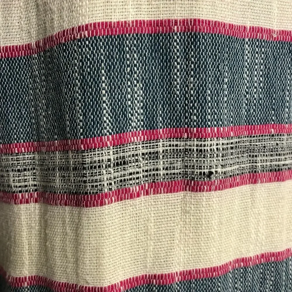 Anthropologie Holding Horses cream chambray blue pink fringe trim dress size 12